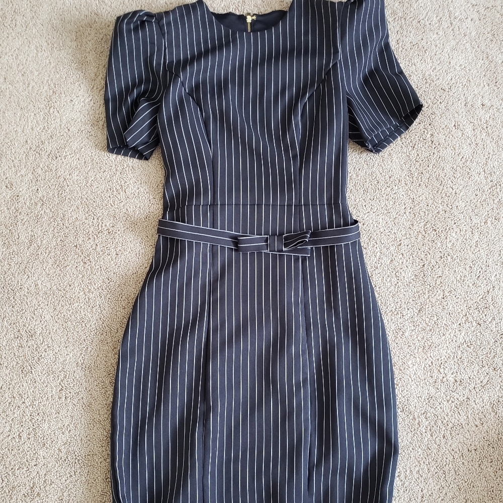 Express Belted Black & White Stripe Belted Dress Size 4